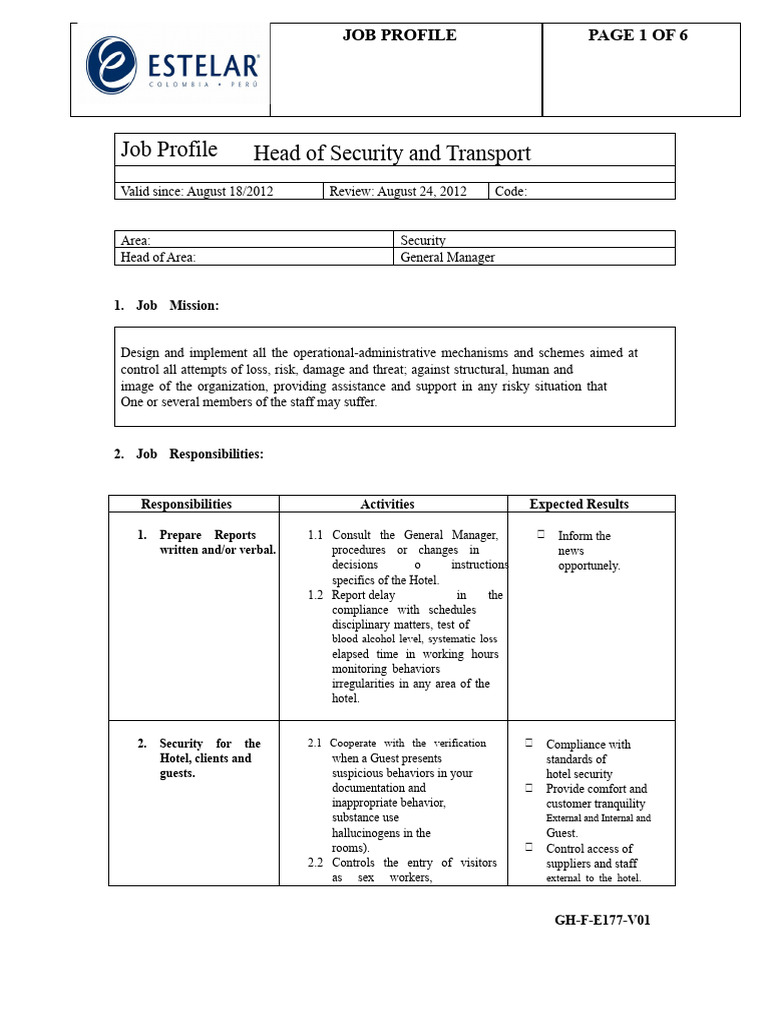 Job Profile Format Head of Security | PDF | Corporate Social ...