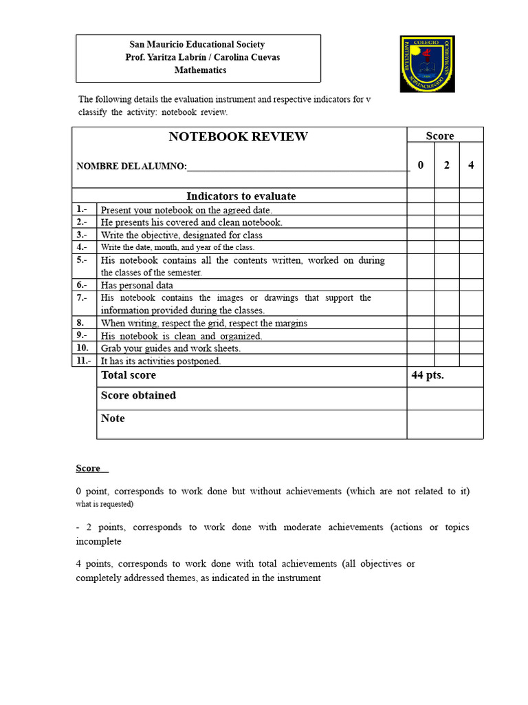 Notebook Review Evaluation Criteria | PDF