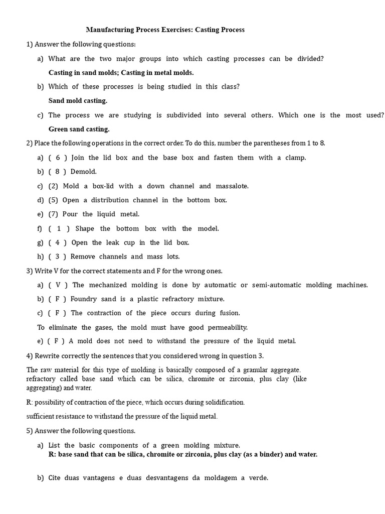 Casting Process Exercises Overview | PDF | Casting | Physical Sciences