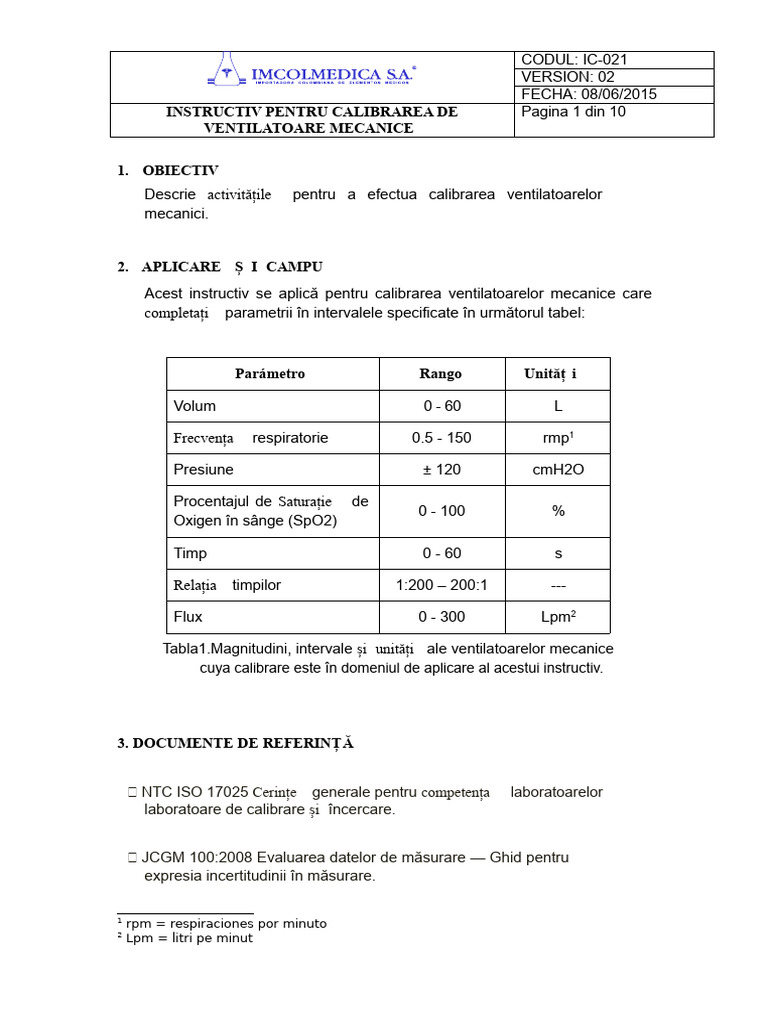 IC-021 Calibrarea Ventilatoarelor Mecanice | PDF