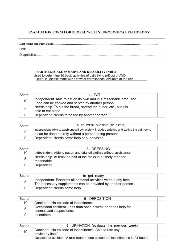 Neurological Pathology Evaluation Form | PDF | Clinical Medicine ...