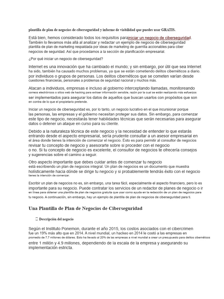 Plantilla de Plan de Negocios de Ciberseguridad | PDF | La seguridad ...