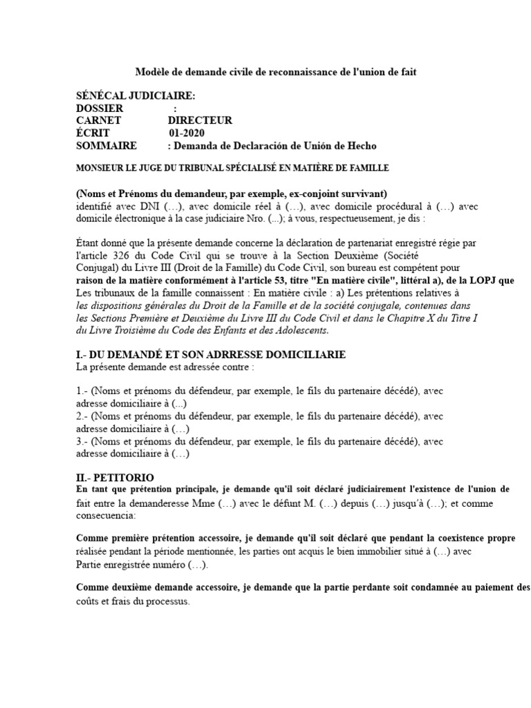 Demande de reconnaissance d'union de fait | PDF | Mariage | Certificat ...