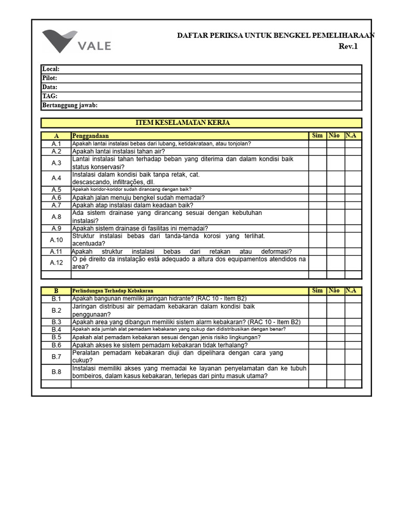 18 - Checklist Bengkel Pemeliharaan Rev1 | PDF