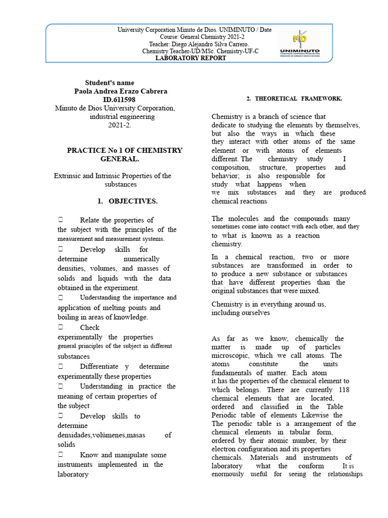 General Chemistry Laboratory Report | PDF | Temperature | Chemical ...