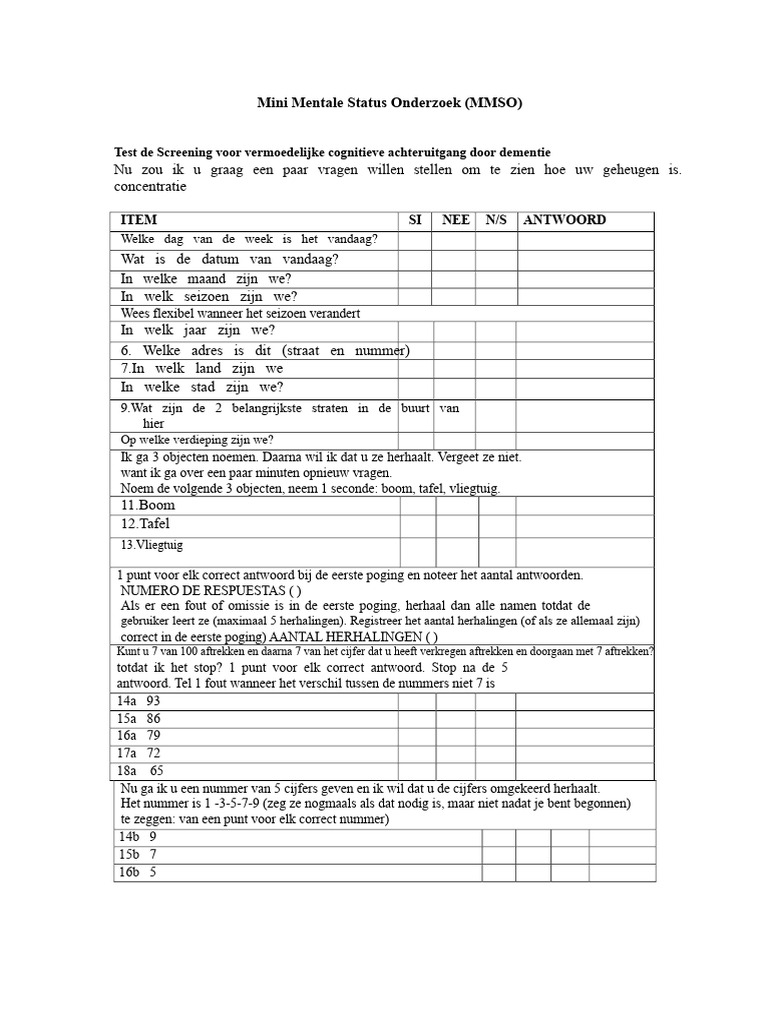 Mini-Mental State Examination | PDF