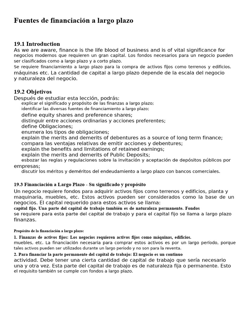 Fuentes de Financiación a Largo Plazo | PDF | Compartir (Finanzas ...