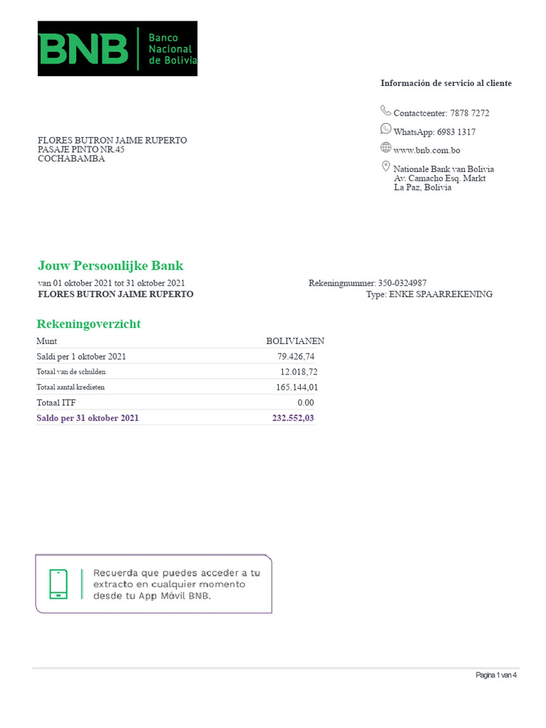 Jouw Persoonlijke Bank: Rekeningoverzicht | PDF
