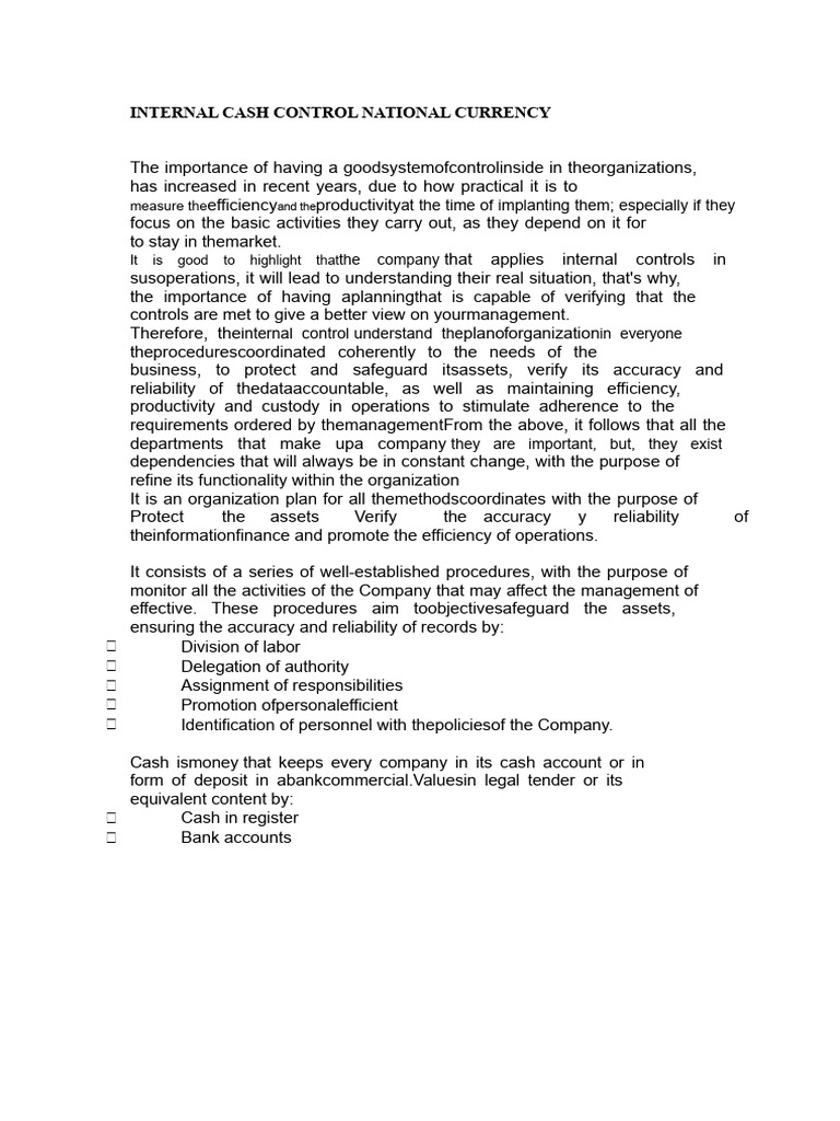 Internal Control of National Currency Cash | PDF | Internal Control | Cash
