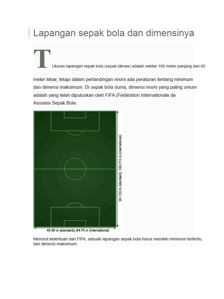 Dimensi Resmi Lapangan Sepak Bola | PDF