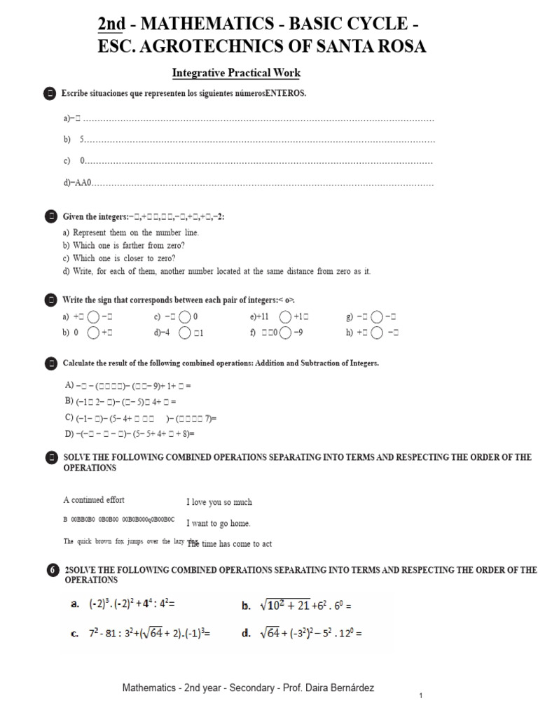 Mathematics Integrative Work Guide | PDF | Subtraction | Numbers
