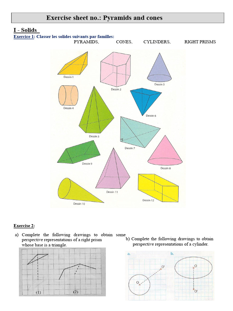 Pyramids and Cones Exercise Sheet | PDF | Volume | Angle