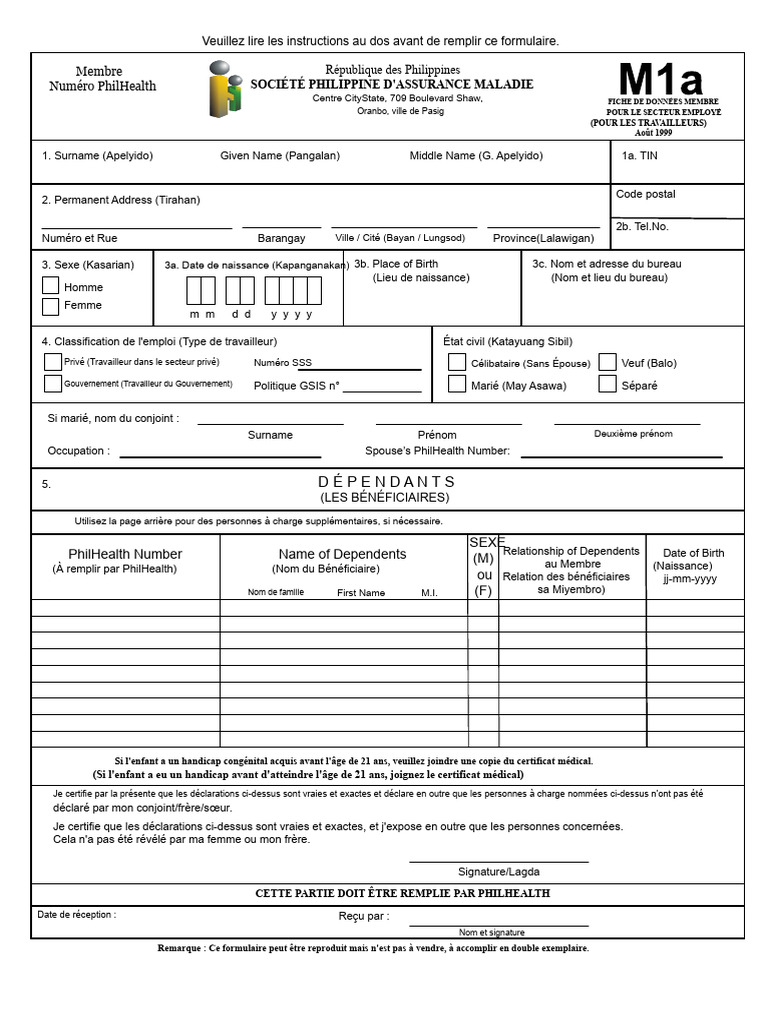 Formulaire d'Inscription PhilHealth | PDF | Invalidité
