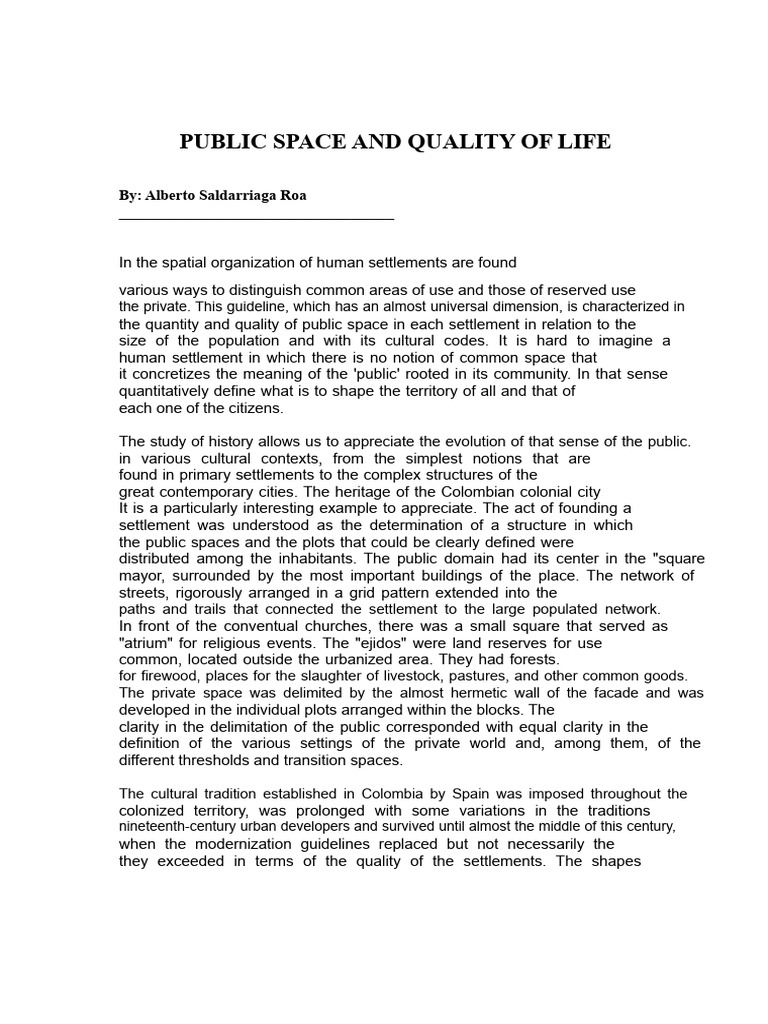 Public Space and Quality of Life | PDF | Space | City