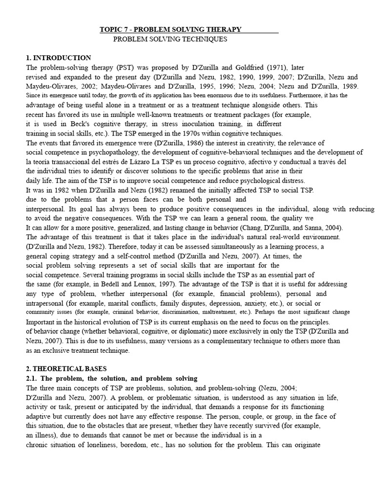 Problem Solving Therapy Techniques | PDF | Cognitive Behavioral Therapy ...