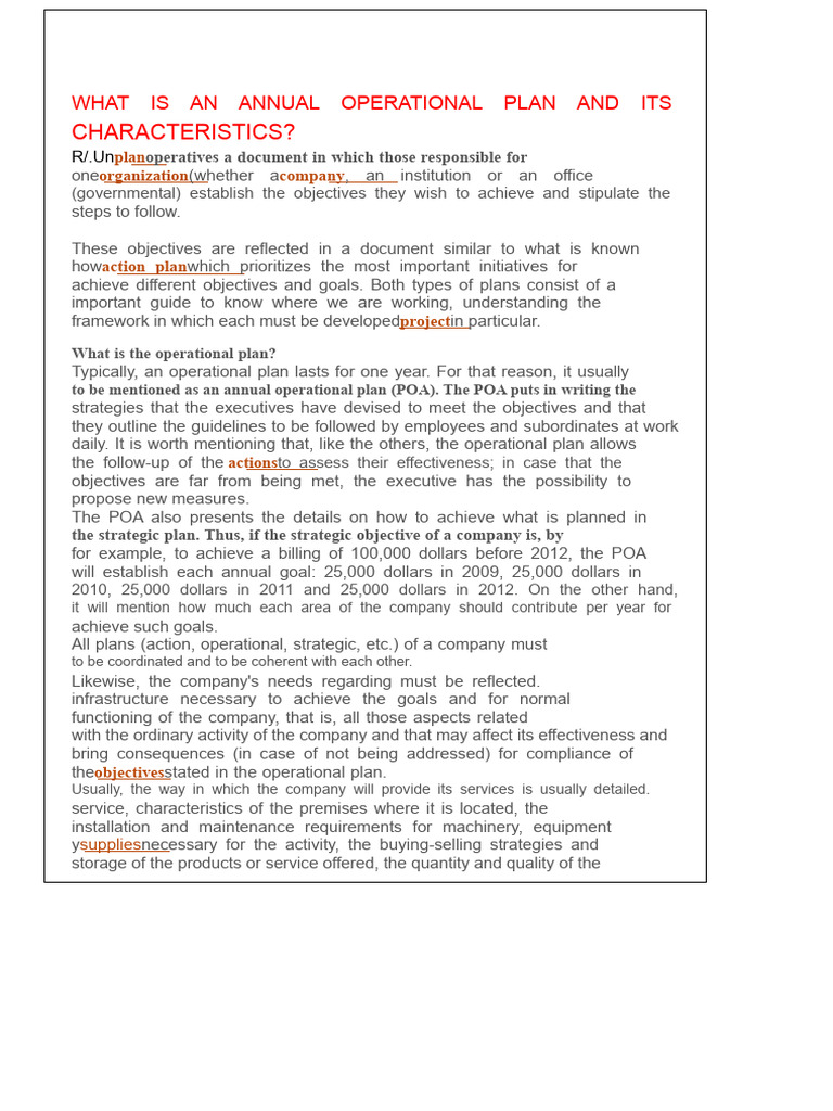 Annual Operational Plan Explained | PDF | Goal | Contingency (Philosophy)