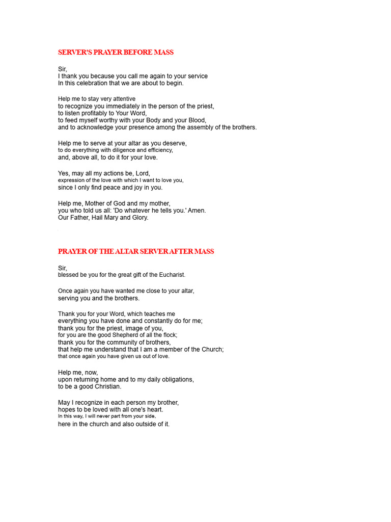 Prayer of The Altar Server Before Mass | PDF