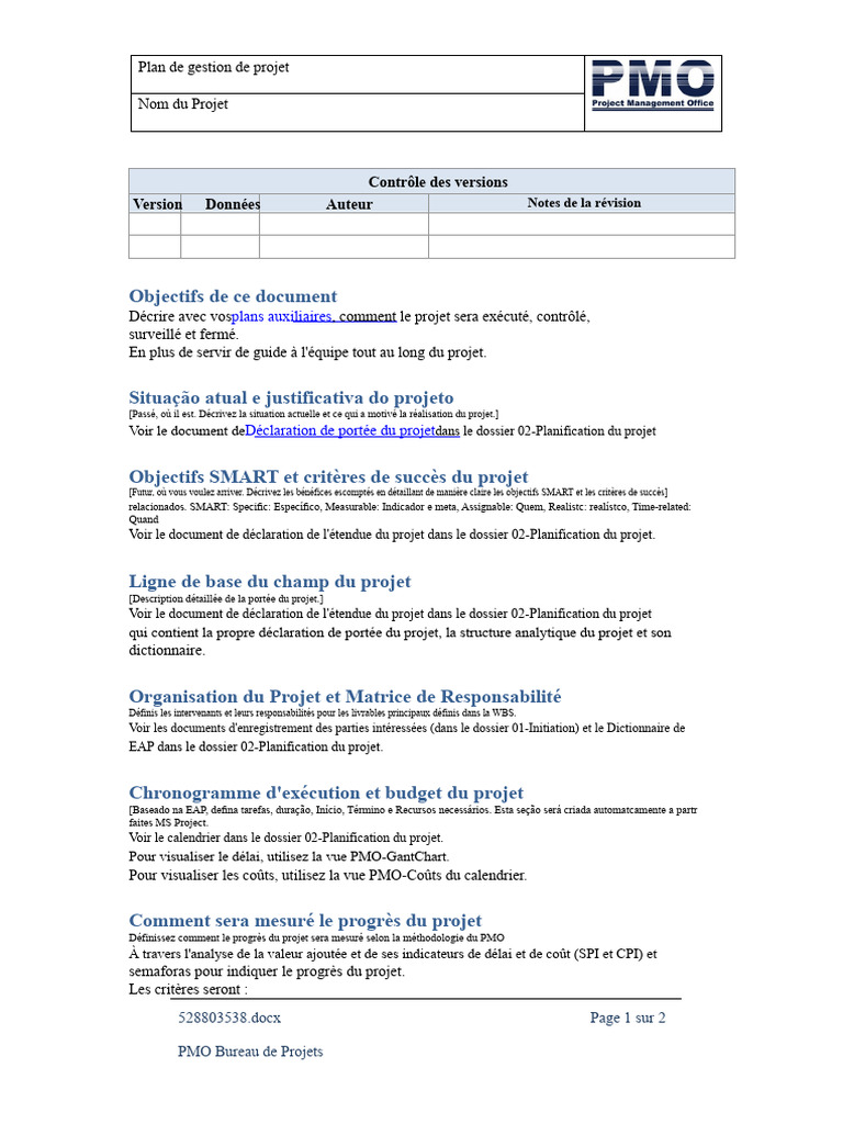 Plan de Gestion de Projet Complet | PDF | Gestion de projet