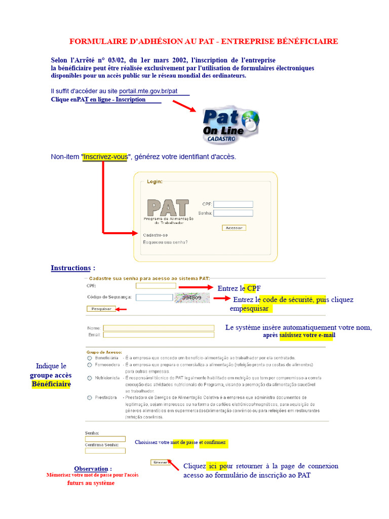 Inscription au PAT pour entreprises bénéficiaires | PDF | Programme ...