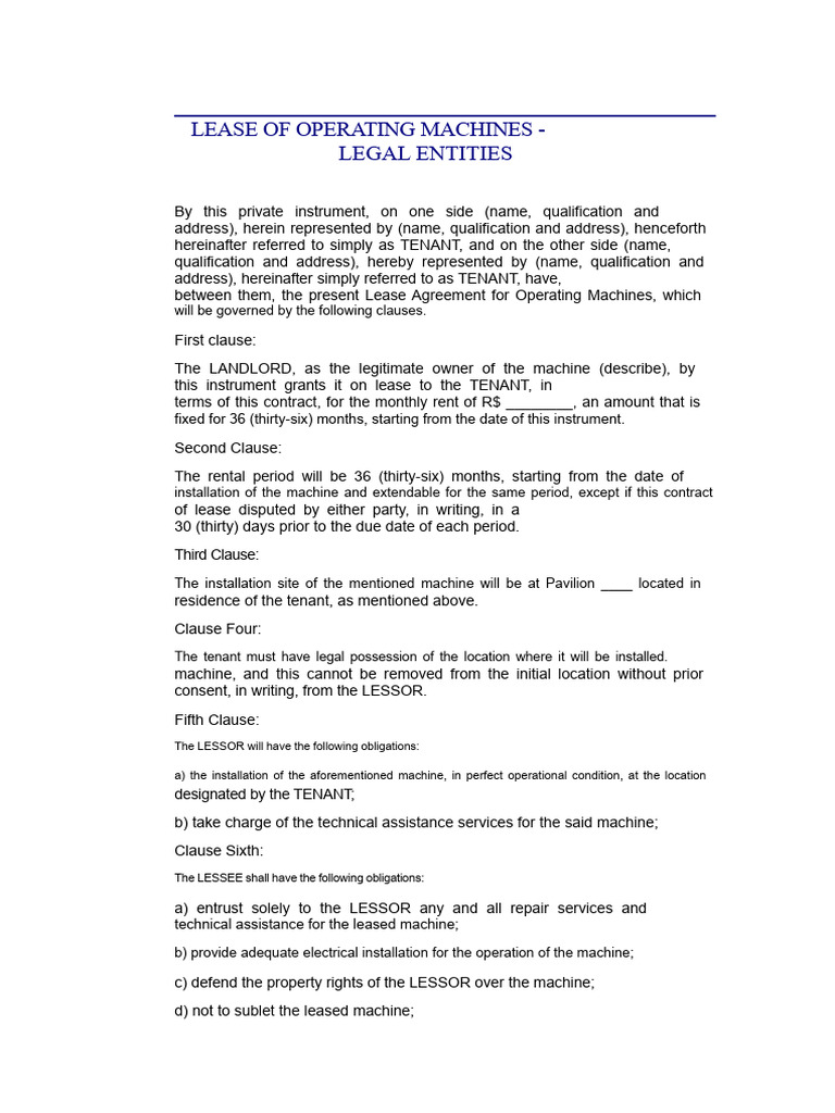 Operating Machines Lease Agreement | PDF | Lease | Leasehold Estate