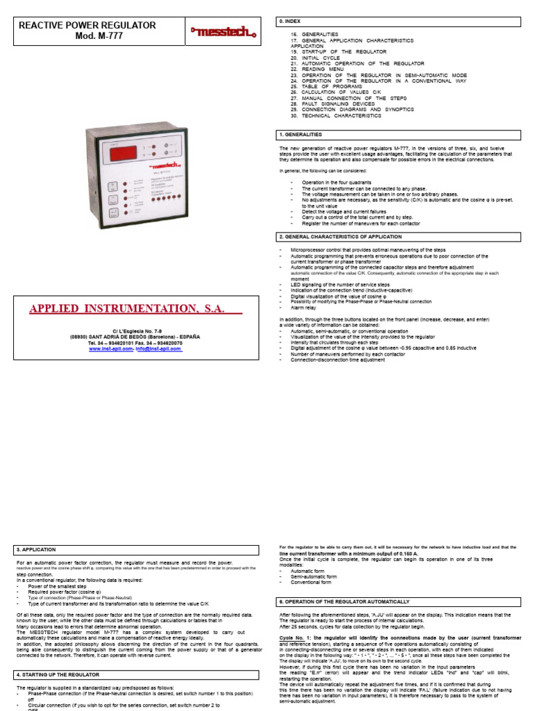 M-777 Reactive Power Regulator Guide | PDF | Ac Power | Transformer