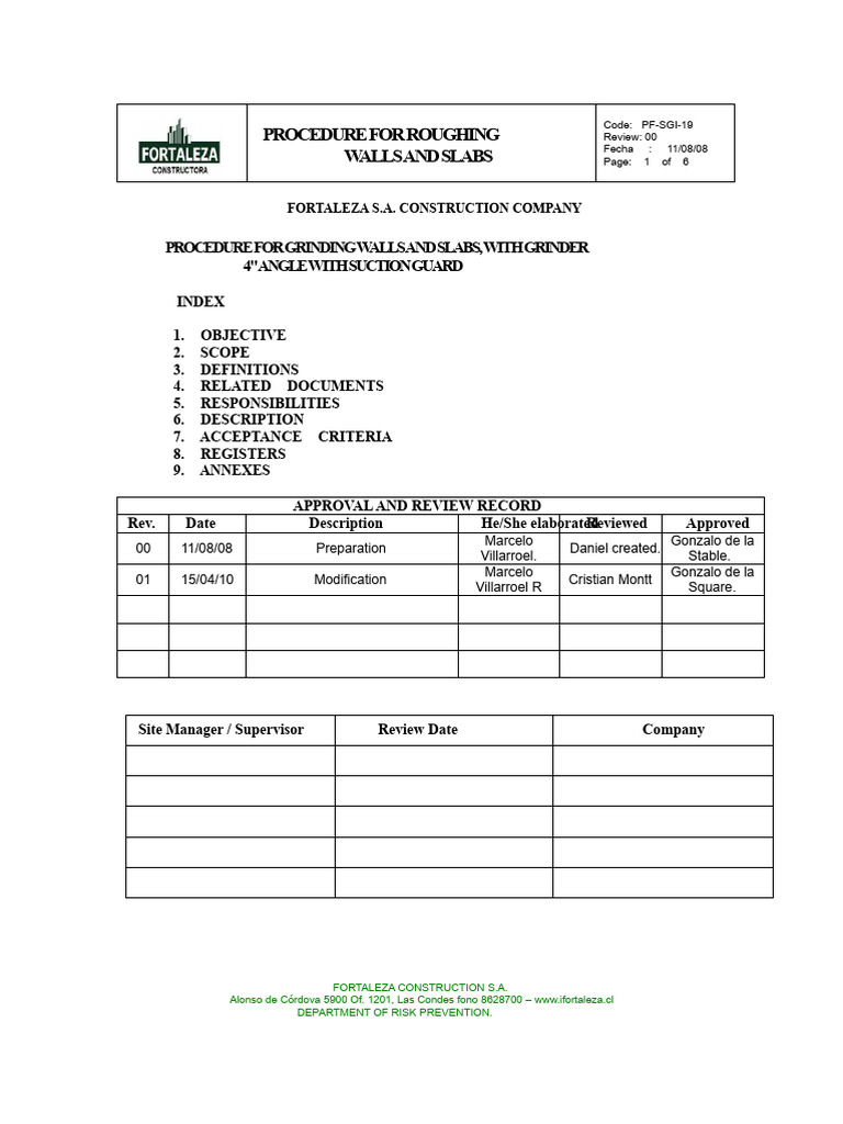 Roughing Walls and Slabs Procedure | PDF
