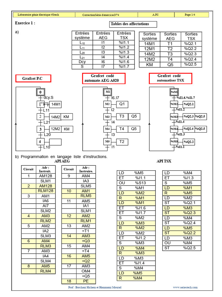 Exercices de Programmation Automate AEG TSX | PDF