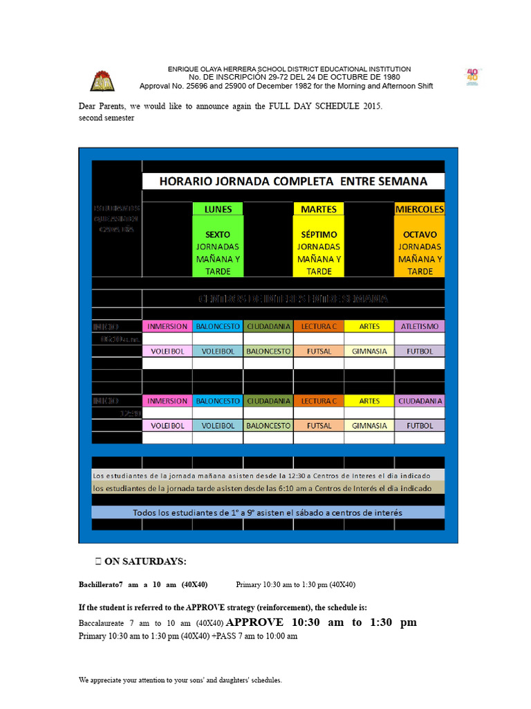 Full-Time Schedule Second Semester | PDF