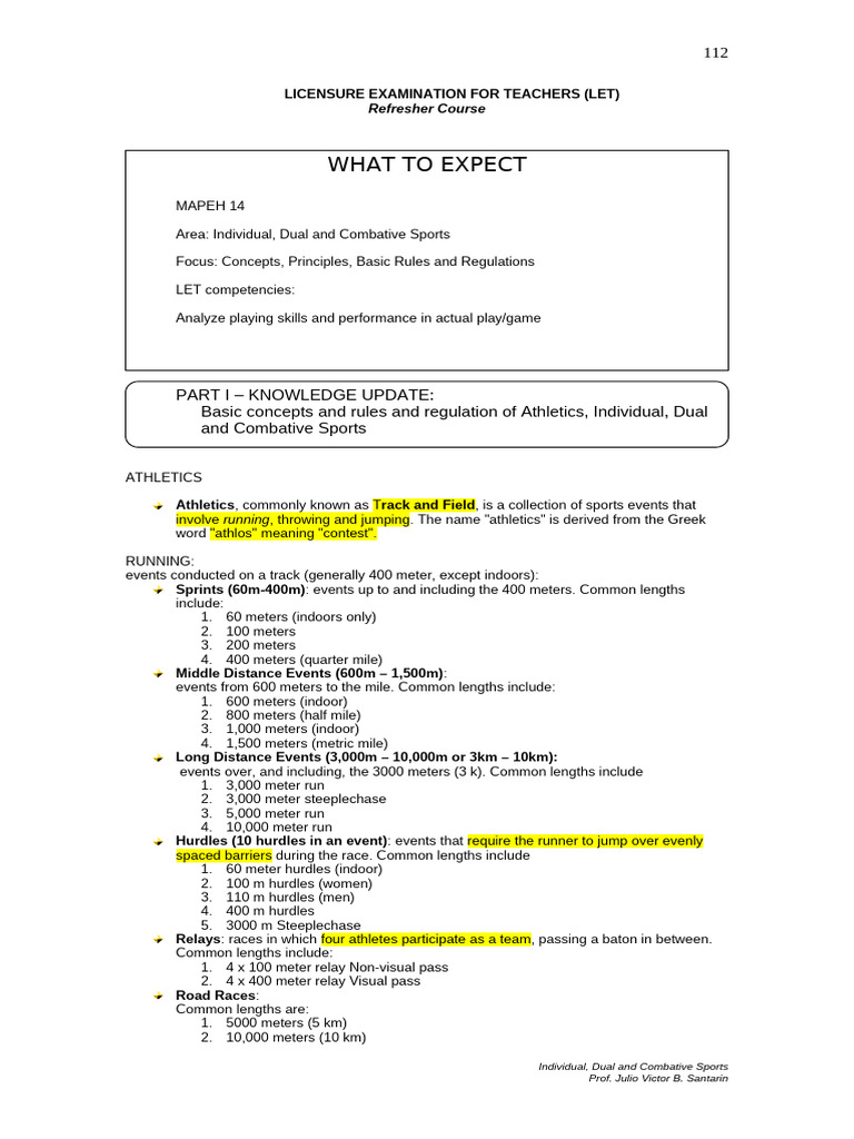 Share PE LET Individual Dual and Combative Sports With Out TOS | PDF ...
