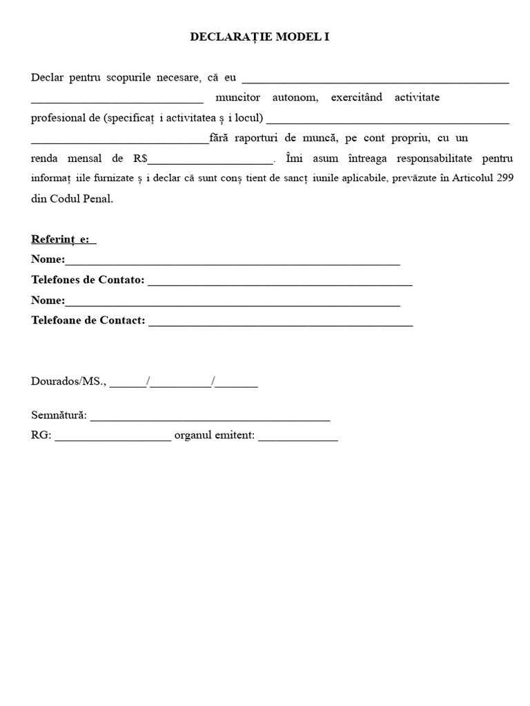 DECLARAȚIE MODEL I Declar Pentru Cei În Drept | PDF