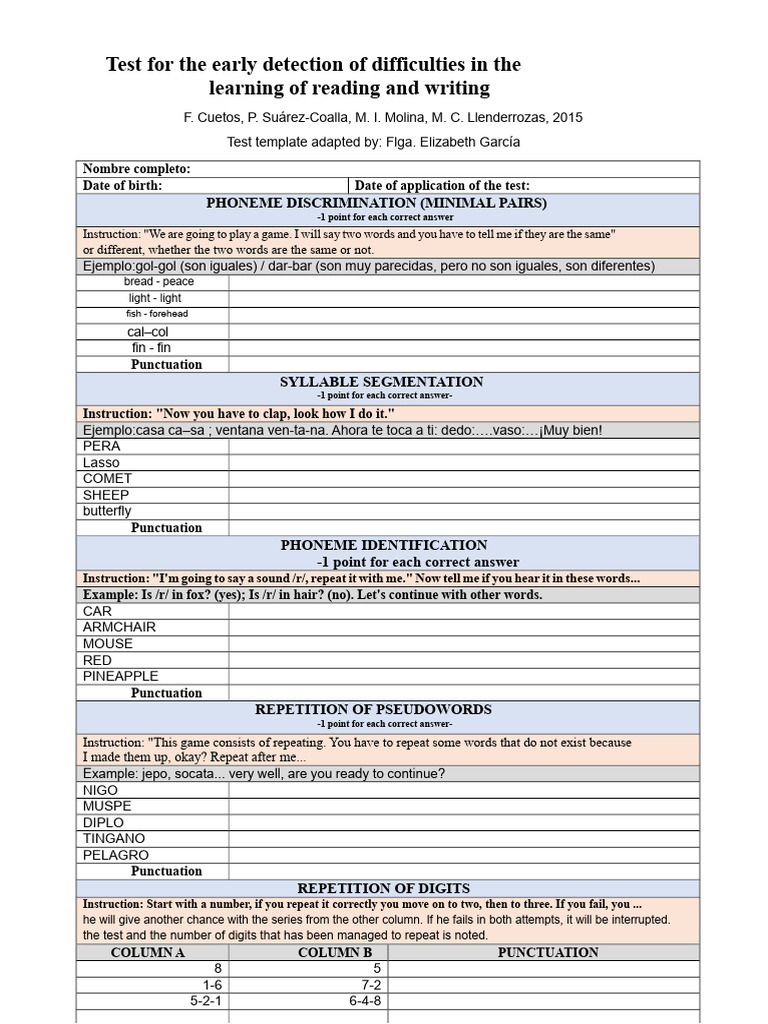 Early Reading and Writing Difficulty Test | PDF | Human Communication ...