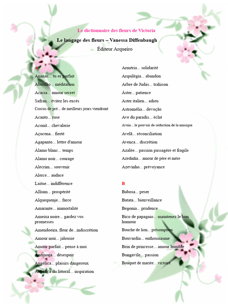 Dictionnaire des fleurs et leurs significations | PDF | Amour