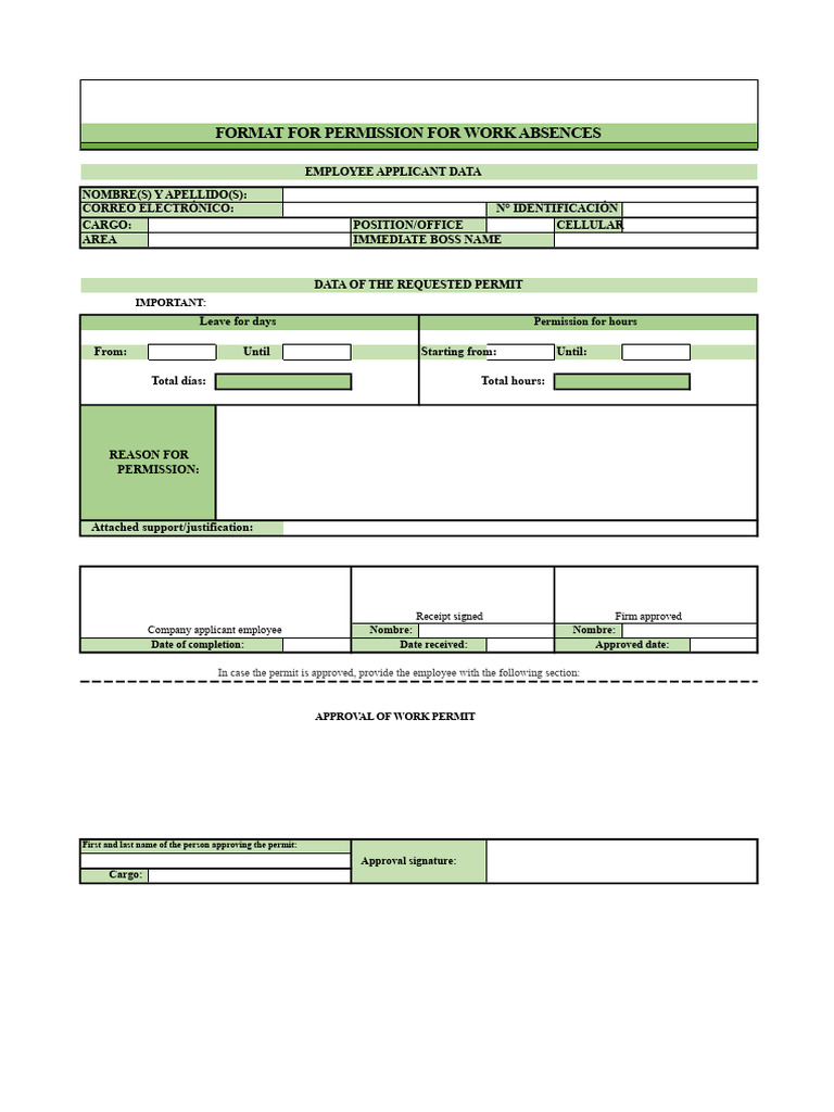 Work Absence Permission Form Template | PDF