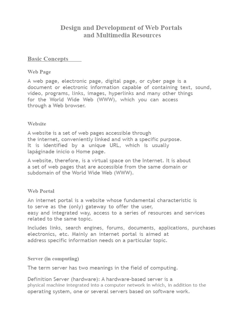 Basic Concepts of Web Portal Design and Multimedia Resources | PDF ...