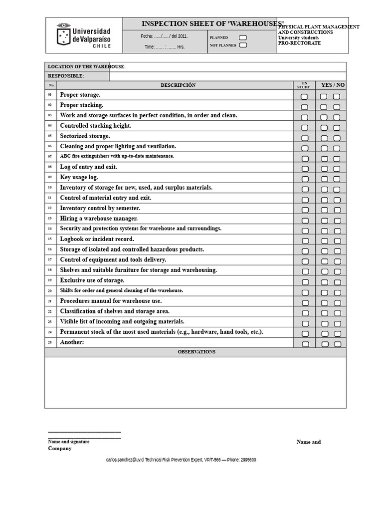 Warehouse Inspection Checklist Template | PDF | Warehouse | Inventory