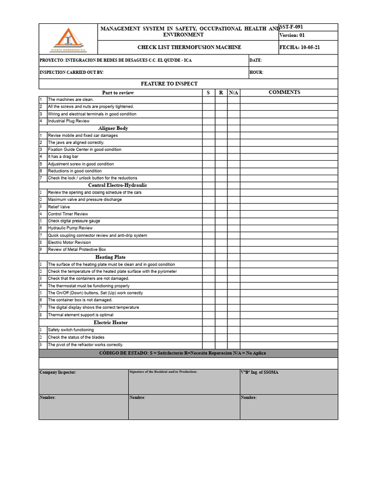 Thermofusion Machine Safety Checklist | PDF | Electrical Connector ...