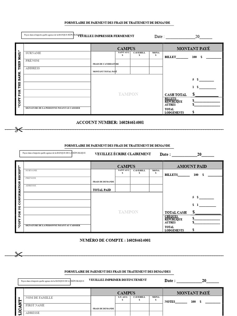 Formulaire de Paiement des Frais de Demande | PDF | Banques | Bancaire