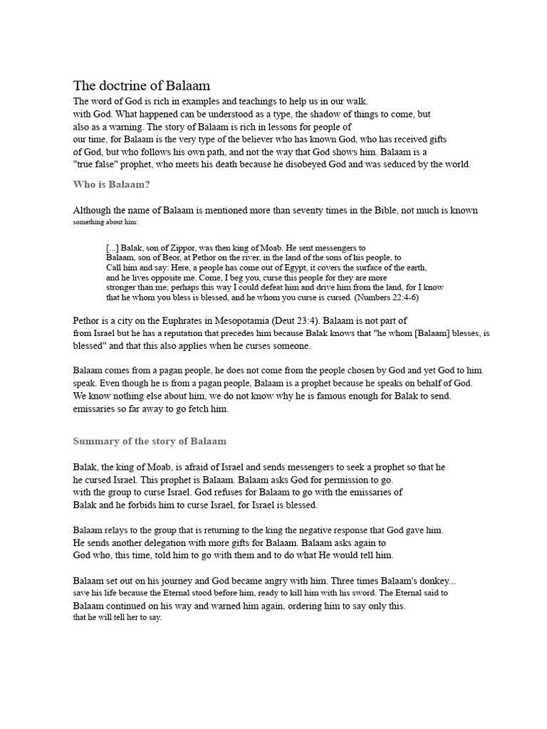 the doctrine of Balaam | PDF | Book Of Numbers | Religious Belief And ...