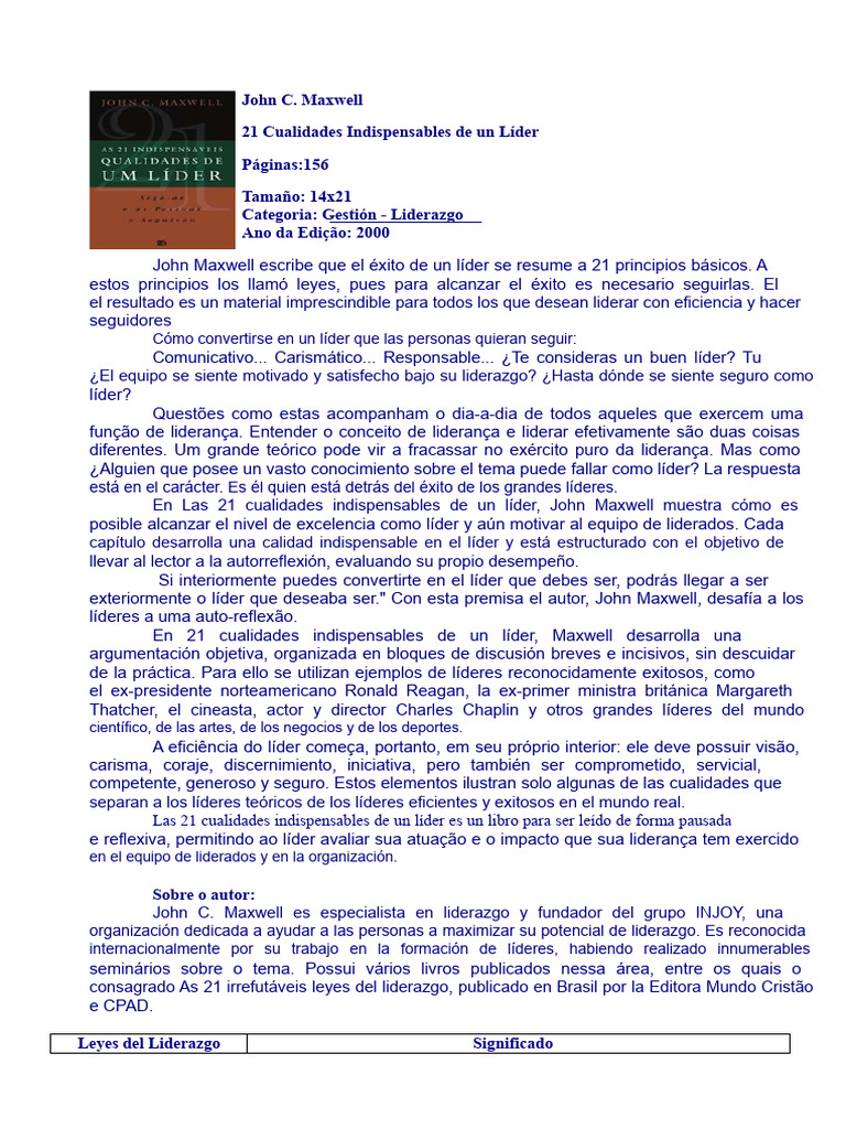 21 Cualidades Clave de un Líder Exitoso | PDF | Liderazgo | Psicología ...