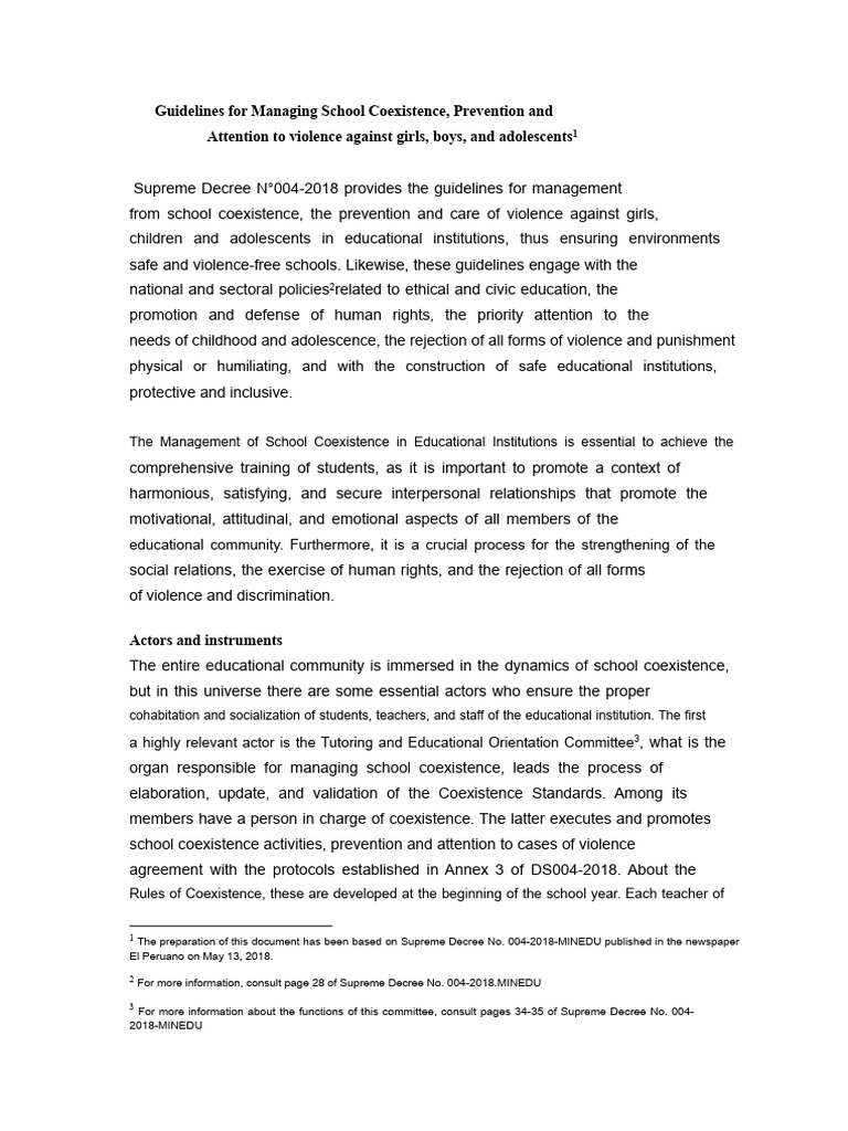 Reading - Summary of Protocols DS No. 004-2018-MINEDU | PDF | Violence ...