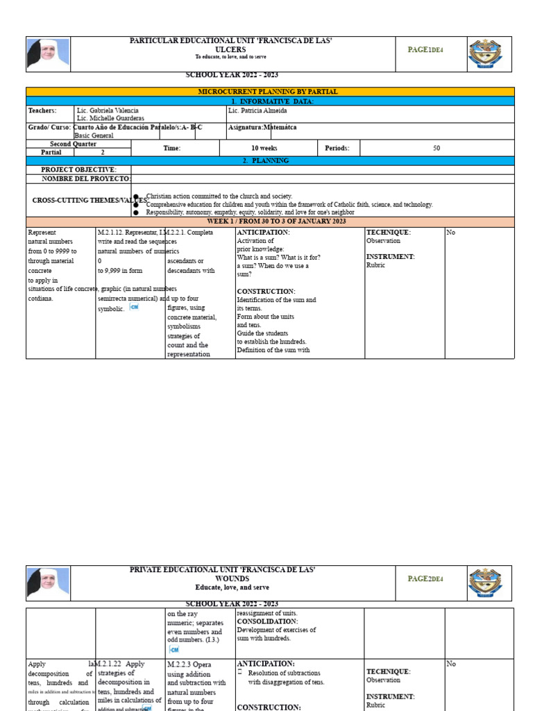 MATHEMATICS PLANNING For Fourth Grade | PDF