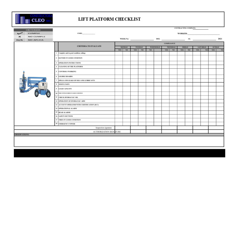 Check-List - Lifting Platform | PDF