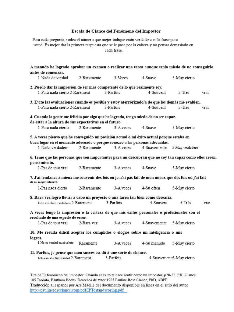 Test del Fenómeno del Impostor | PDF