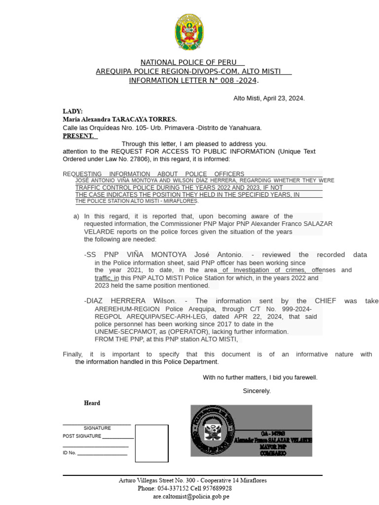 Information Letter | PDF | Police | Law Enforcement