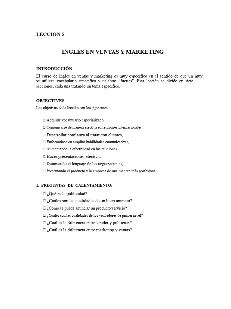 Inglés para Ventas y Marketing Efectivo | PDF | Marketing | Publicidad