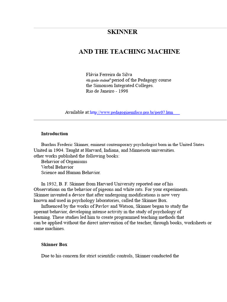 Skinner's Teaching Machine Explained | PDF | Reinforcement | Learning