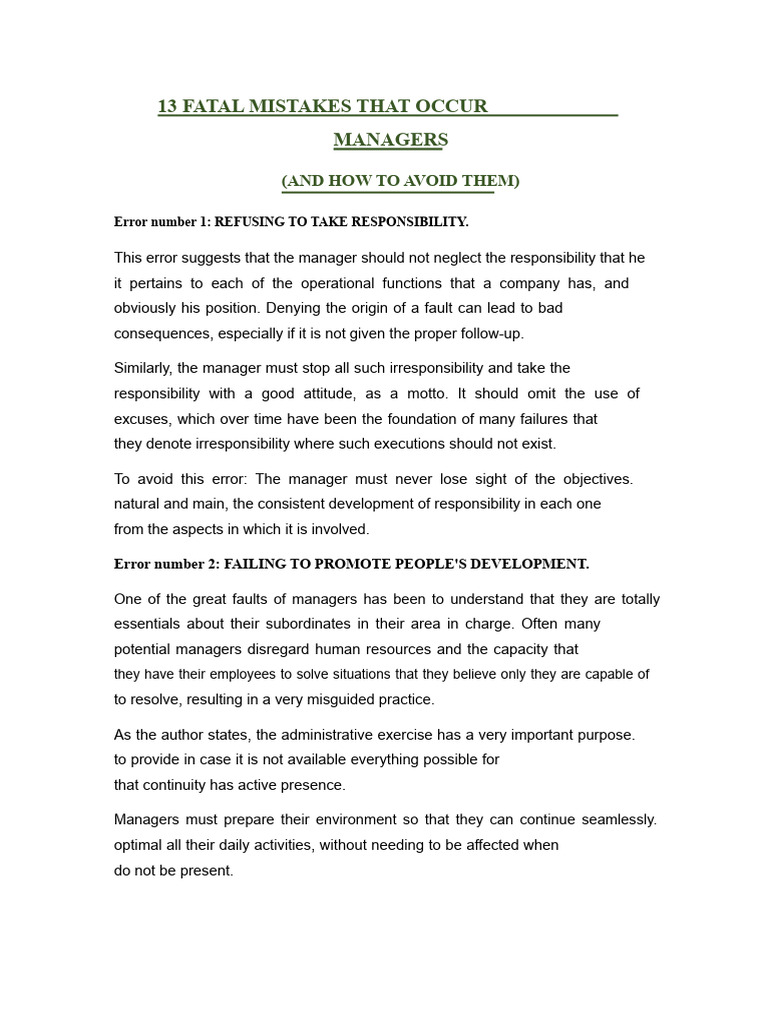 Avoiding 13 Managerial Mistakes | PDF | Motivation | Motivational