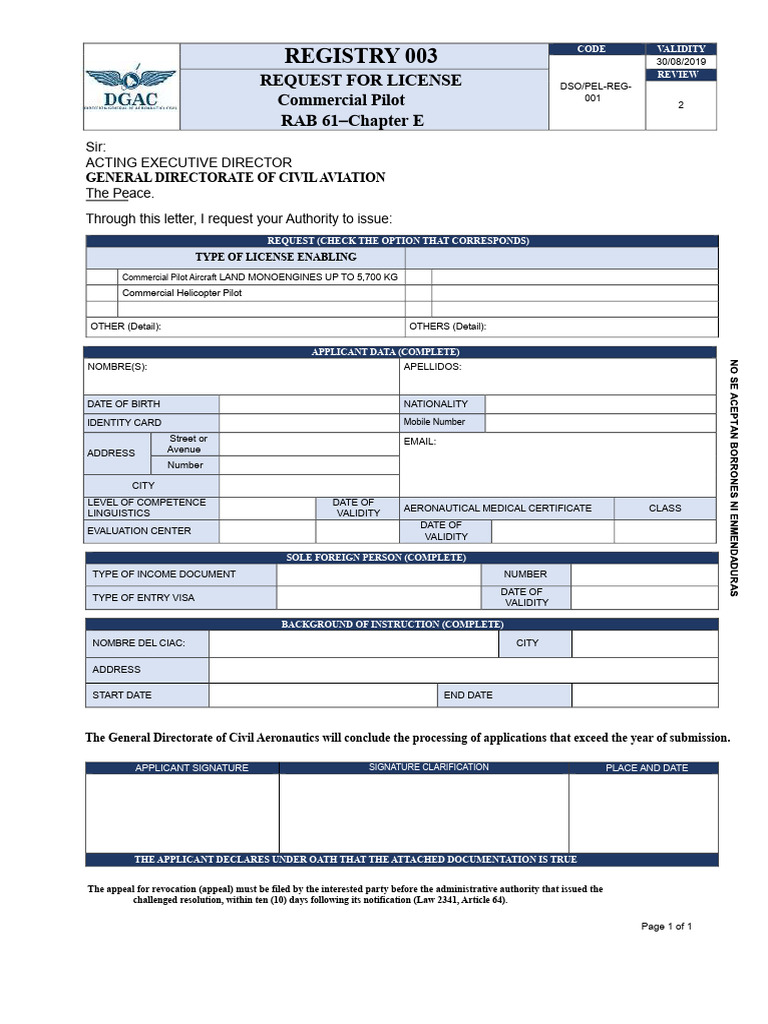 003 Application For Commercial Pilot License | PDF