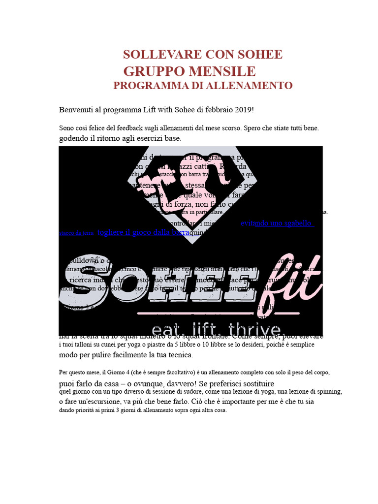 Febbraio 2019 Programma Di Allenamento Di Gruppo Lift With Sohee | PDF