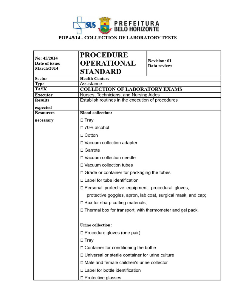 Laboratory Test Collection Procedures | PDF | Vein | Urination